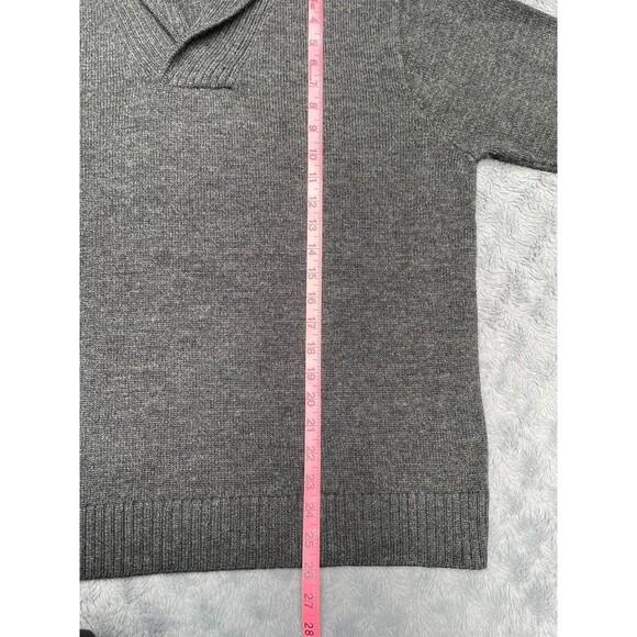 Johnston & Murphy Gray Merino Wool Shawl Neck Sweater Size L Classic Preppy - Picture 11 of 13